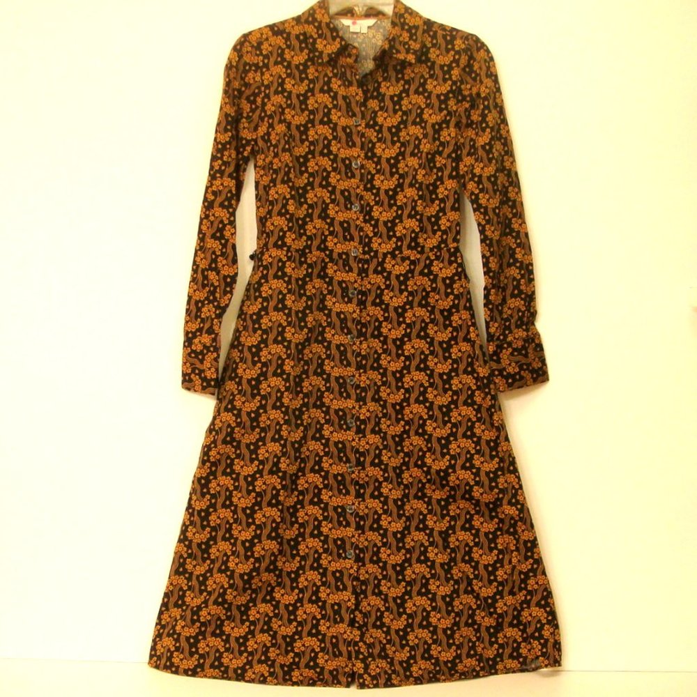 Boden Black and Mustard Floral Shirt Waist Dress